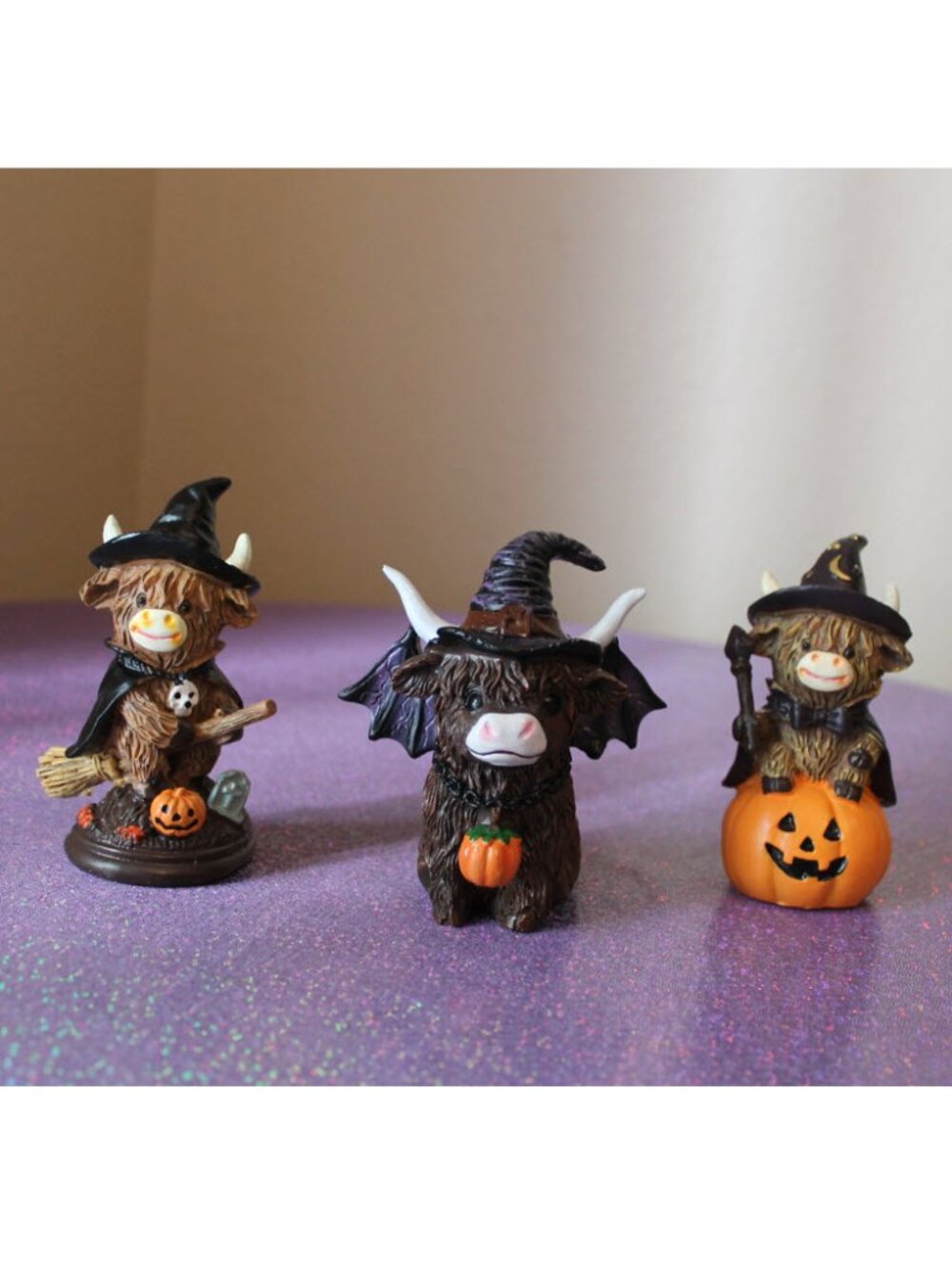 Highland Cow Halloween Fall Figurine Set Pumpkin Decor NWT